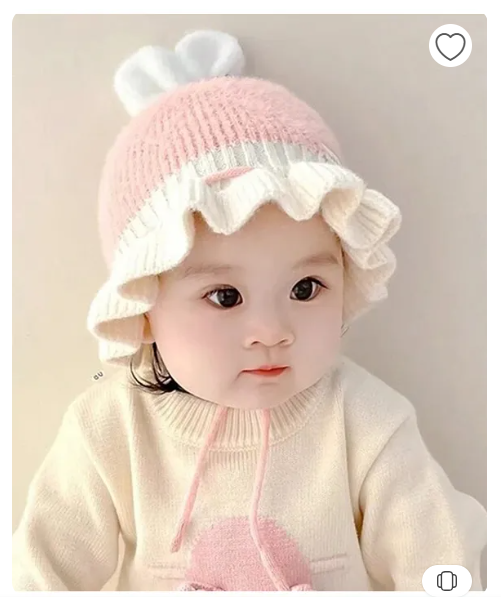 Woollen Knit Colour Blocked & Ear Applique Detailed Cap - Pink - Circumference 44 - 48 Cm 6-12 Y